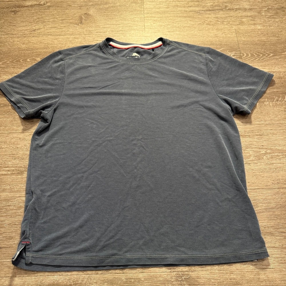 Tommy Bahama Shirt Mens Large Blue Performance Tee Tencel‎ Lyocell Crew Neck